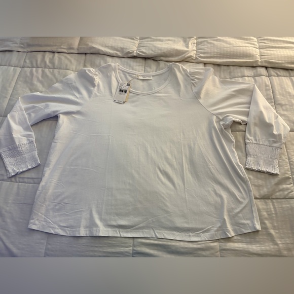 Mango Tops - Mango White Scoop Neck Long Sleeve Top